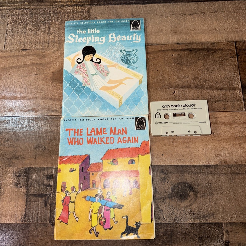 Vintage Arch Books Aloud The Little Sleeping Beauty & Lame Man Paperbacks + Tape
